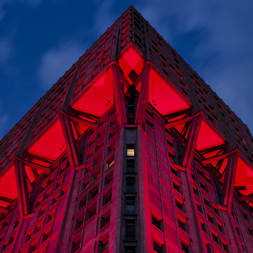 #16042370, Velasca Tower lit up in red by Ingo Maurer