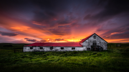 Icelandic Barn at Sunset