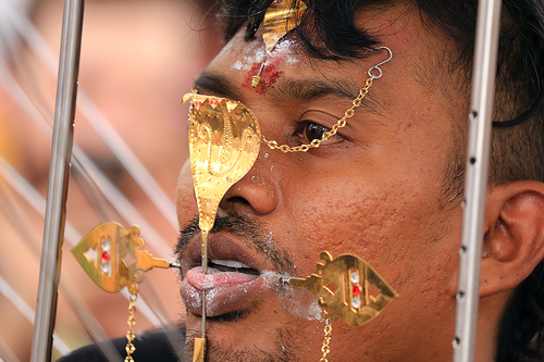 A worshipper in Thaipusam