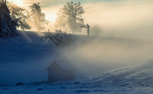 Misty Sunset In Carpathians