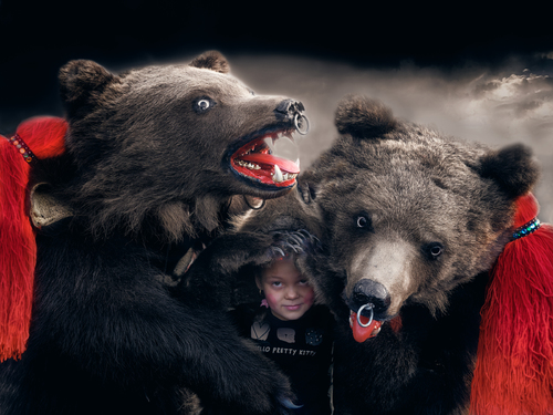 Pretty Kitty Framed by Bears