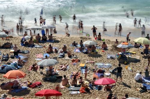 Sunbathing at the Beach of Hourtin-Plage, Aquitaine  France
