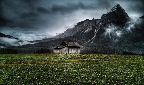 hut between green and grey