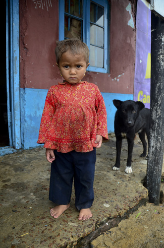 Child with pet
