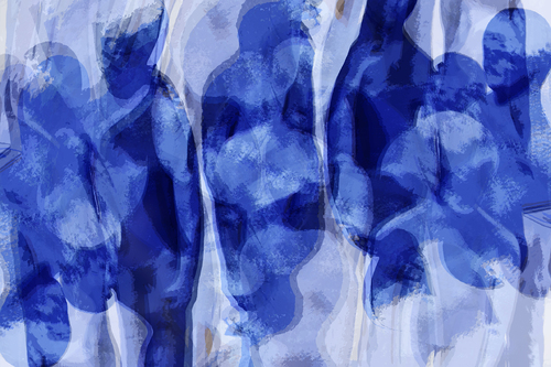 Blue men talking