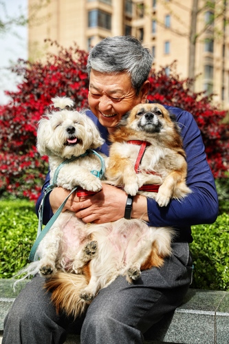 My Brother with His Pet Dogs