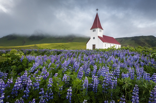 Lutheran Church Overlooking Village of Vik