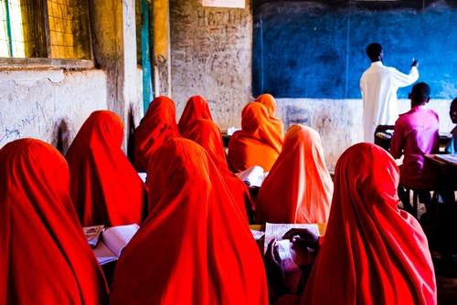 The classroom in the refugee camp 