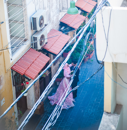 Couple embracing in Sour, Lebanon