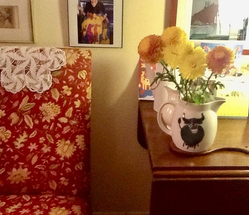 Red chair and flowers