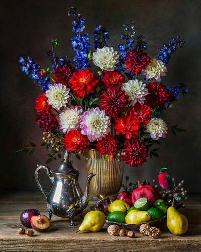 Still Life with Dahlias and Delphinium
