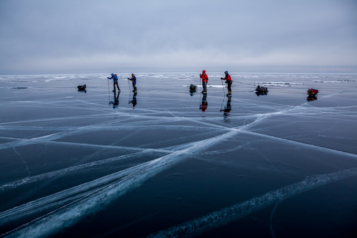 Ice Skaters on Lake Baikal