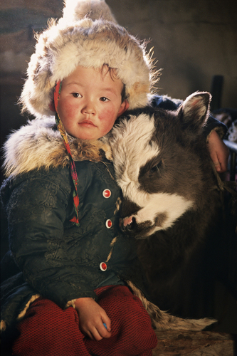 Bergen, a Kazakh girl and a winter-born yak calf
