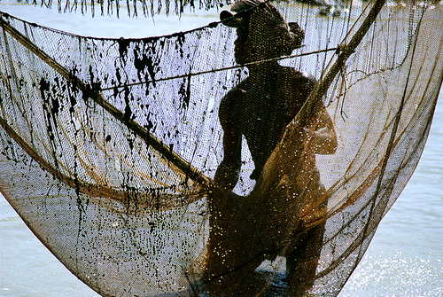 Fisherman and Net. Mandalay, Myanmar (Burma)