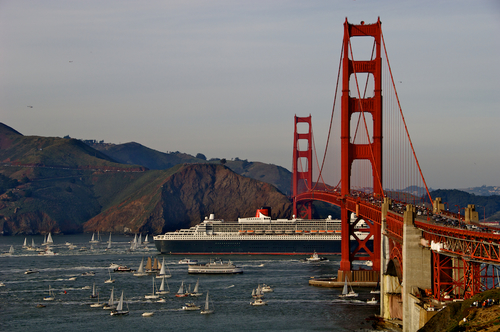 Cruise Ship Enters under the Golden Gate Bridge