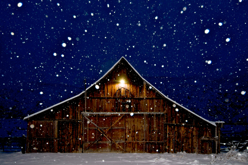 Snow and Old Gable-Front Barn