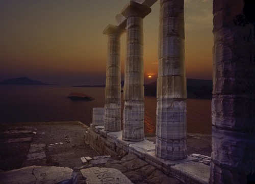 The Temple of Poseidon at Sunset