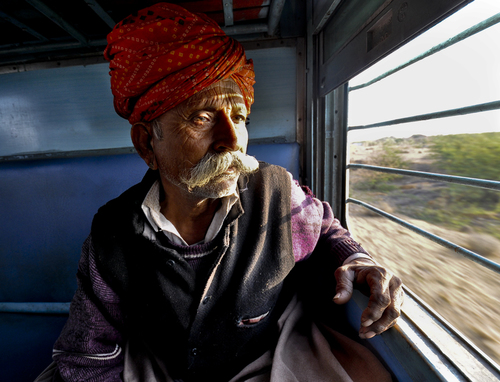 Rajasthani riding a train