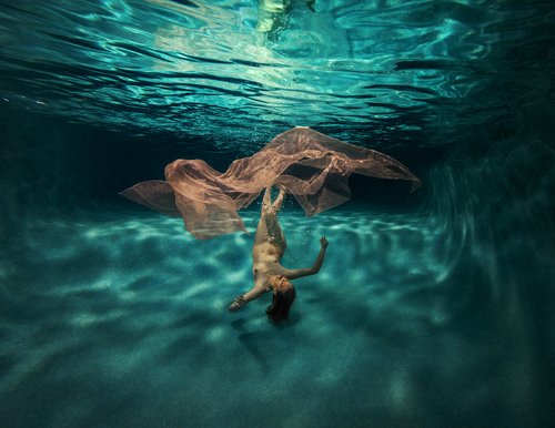 Falling Angel At Underwater