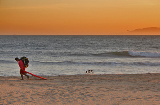 Man and dog with red board island scene at dusk Color Awards Winners and Nominees