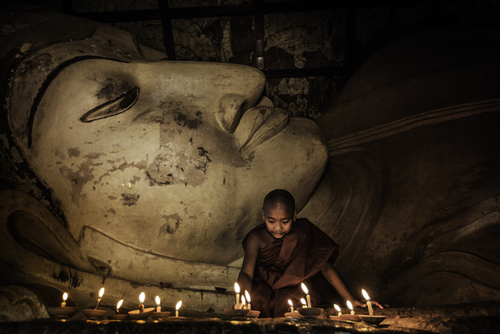 Novice Monk - Reclining Buddha Statue, Bagan, Burma