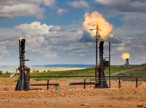 Flaring off natural gas in the Bakken Field in North Dakota