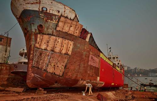 Huge Ship Freighter on Land