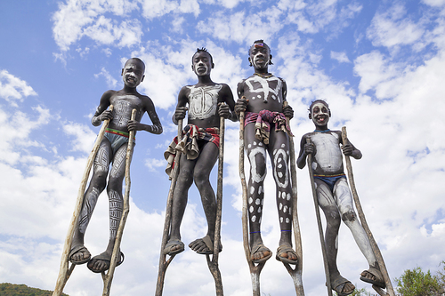 Four Boys On Stilts, Ethiopia