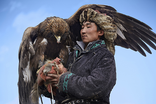 Boy Feeding his Eagle, Mongolia